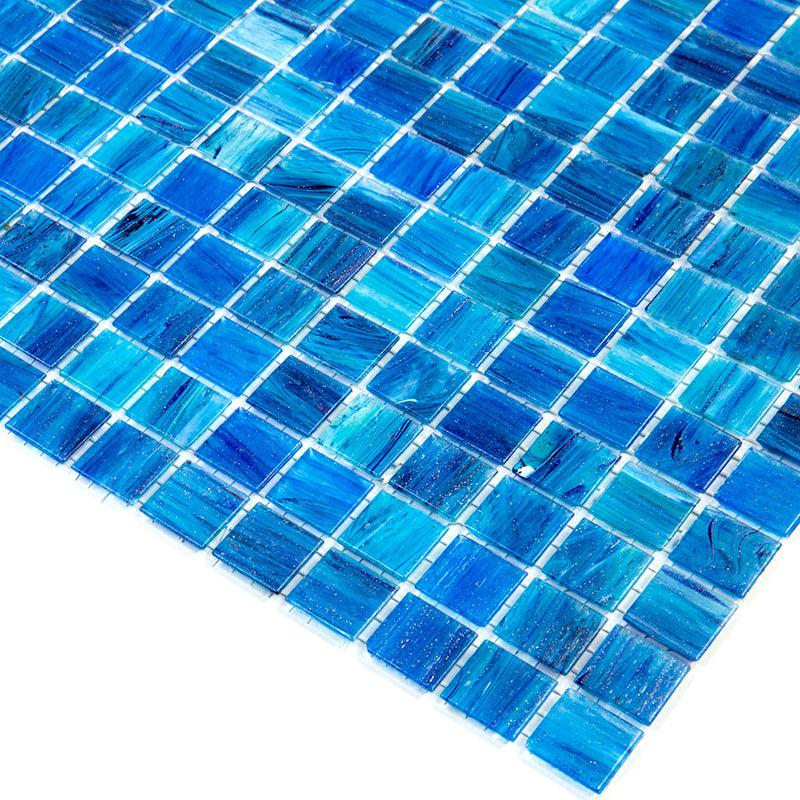 Sparkly Sea Waves Mixed Squares Glass Pool Tile | Tile Club
