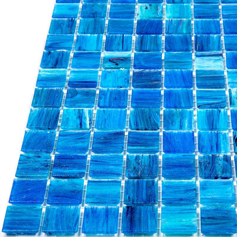 Sparkly Sea Waves Mixed Squares Glass Pool Tile | Tile Club