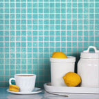 Specked Beach Blue Squares Glass Pool Tile