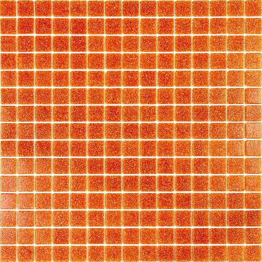 Speckled Orange Glossy Squares Glass Pool Tile