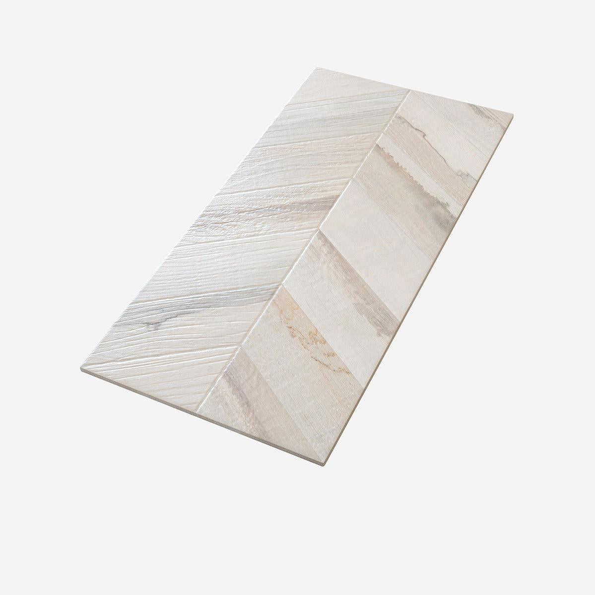 Spiga Olson Blanco Wood-Look Chevron Porcelain Tile | Tile Club