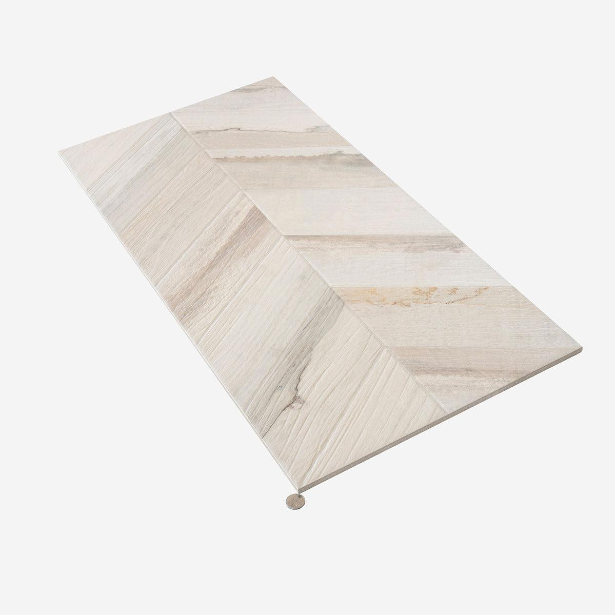 Spiga Olson Blanco Wood-Look Chevron Porcelain Tile | Tile Club