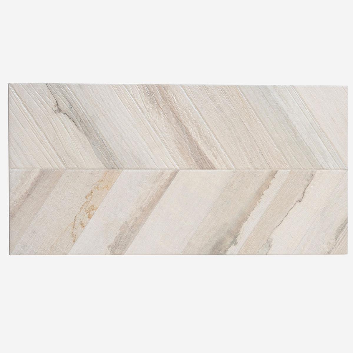 Spiga Olson Blanco Wood-Look Chevron Porcelain Tile Sample
