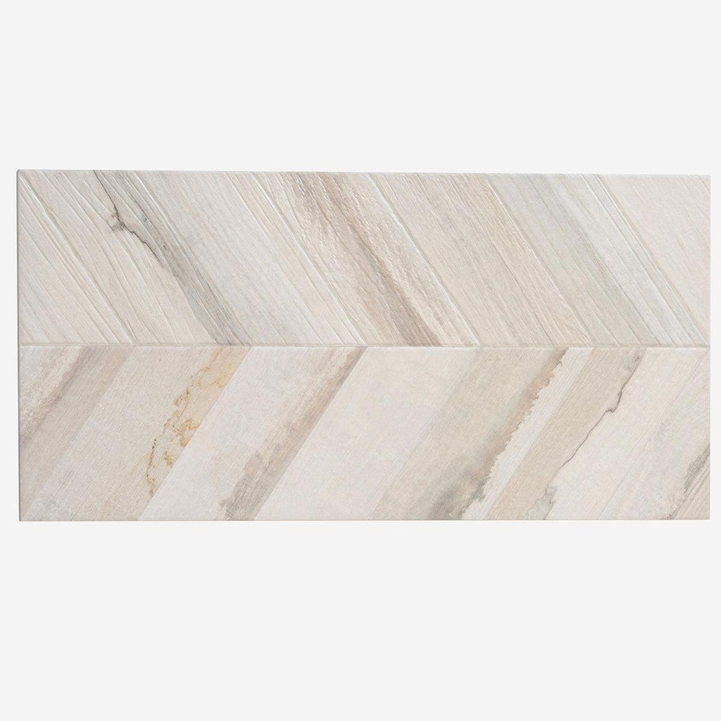 Spiga Olson Blanco Wood-Look Chevron Porcelain Tile | Tile Club