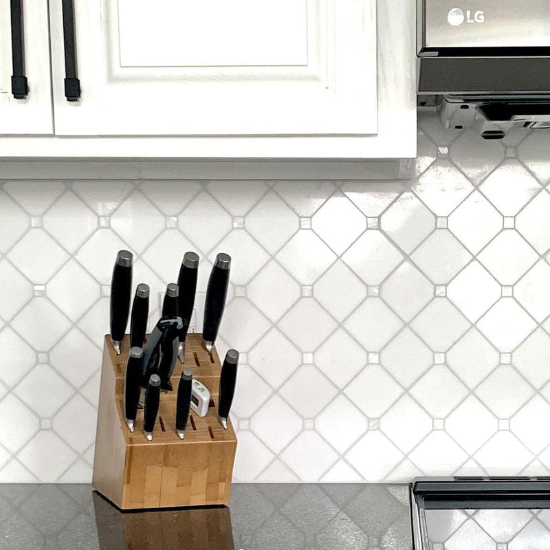 Square Rhombus Pearl White Thassos Shell Tile | Tile Club
