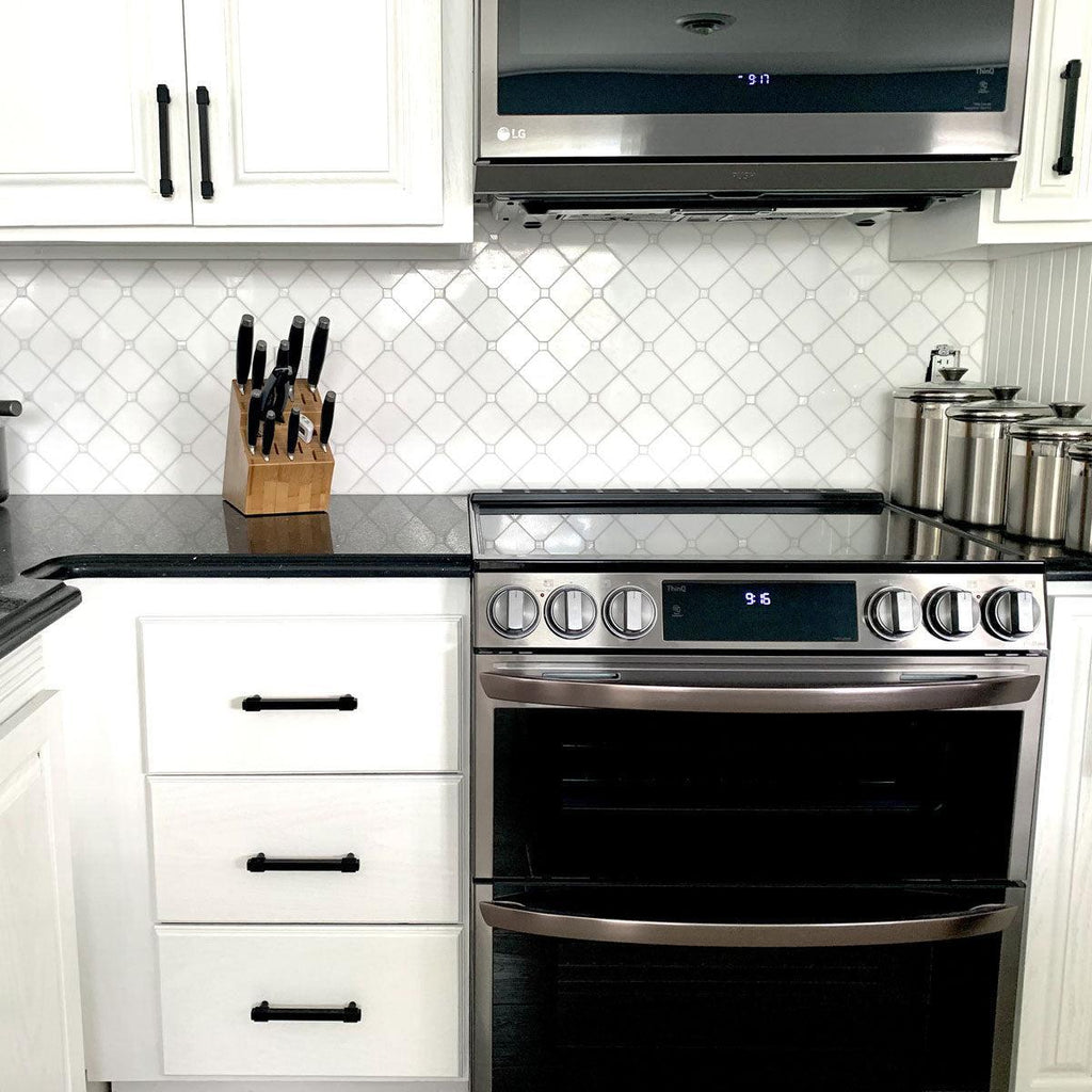 Square Rhombus Pearl White Thassos Shell Tile | Tile Club