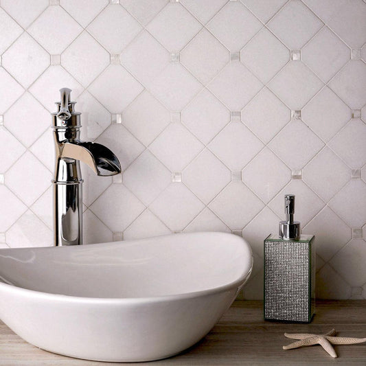 Square Rombus Pearl White Thassos Shell Tile Bathroom Backsplash