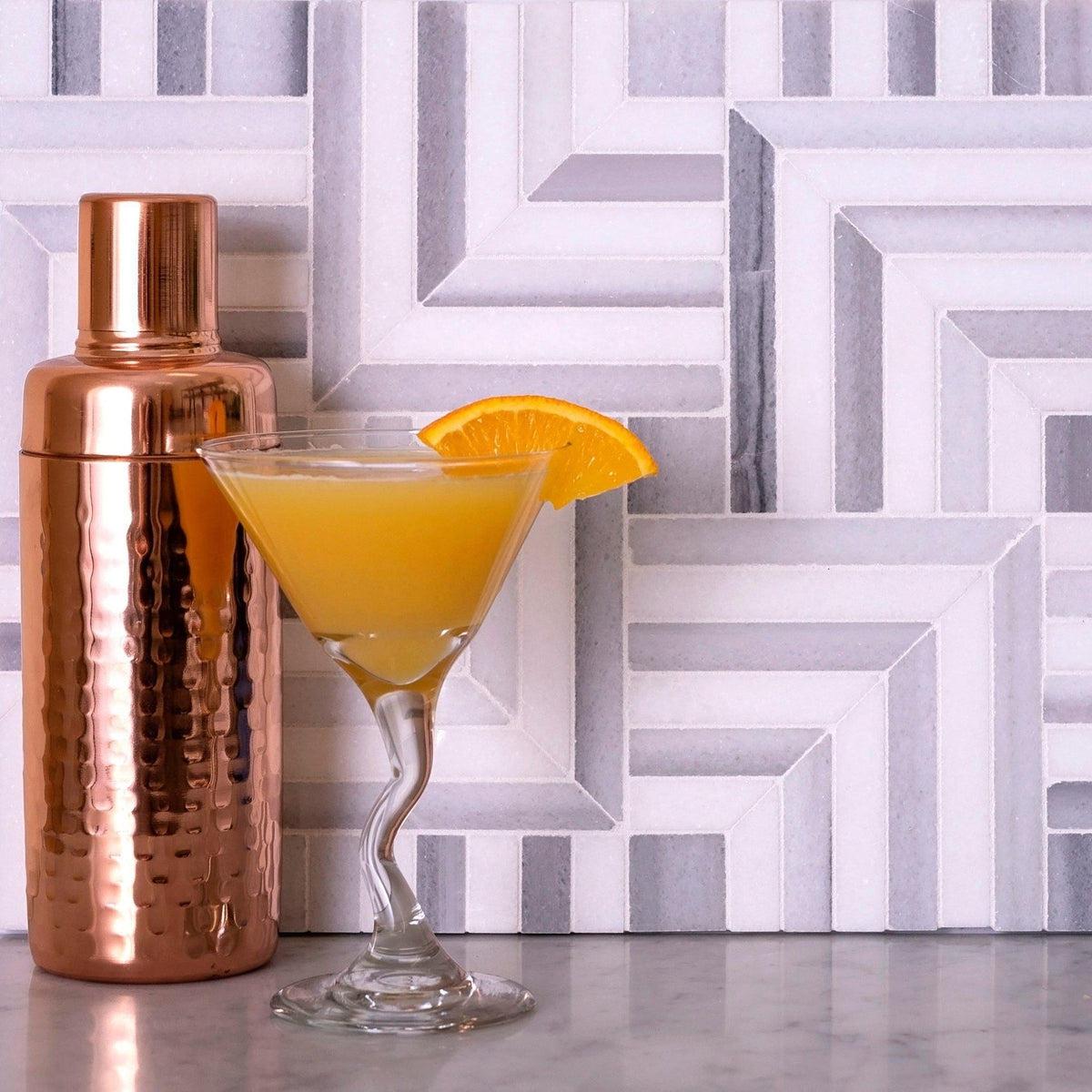 Square Weave Equator & Thassos Polished Mosaic Tile