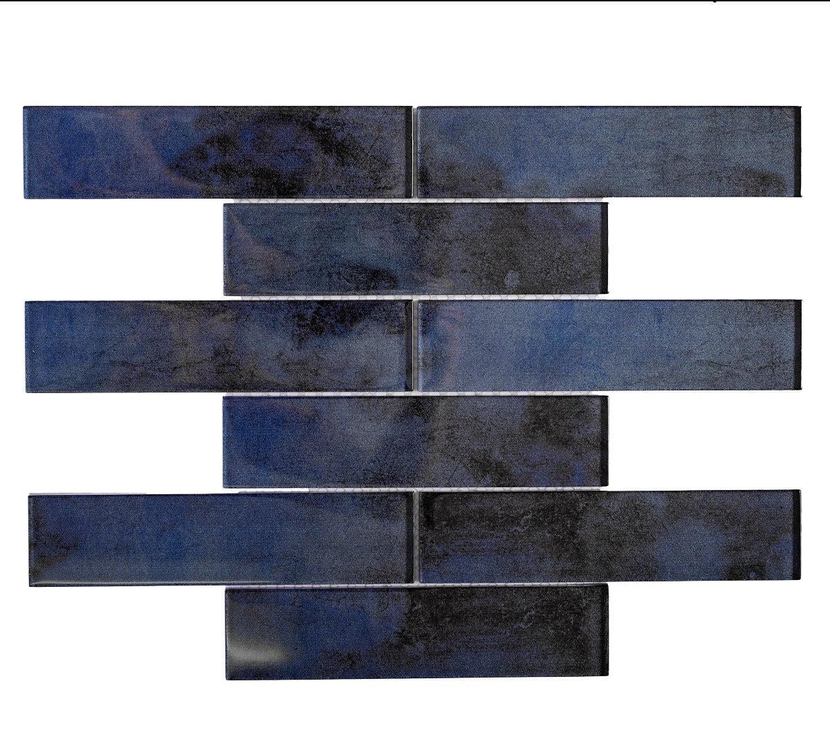 Stardust Blue Glass Mosaic Subway Tile 2X8