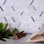 Striped Herringbone Carrara & Bardiglio Marble Mosaic Tile | Tile Club
