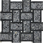 Black and Gray Terrazzo Basket Weave Mosaic Tile