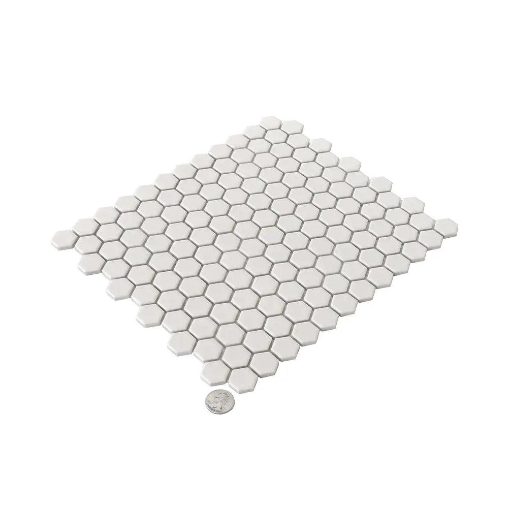 1'' White Matte Hexagon Porcelain Mosaic | Tile Club