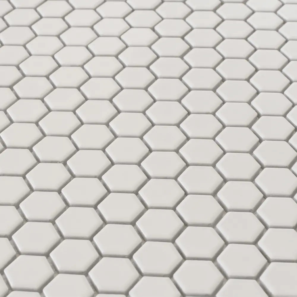 1'' White Matte Hexagon Porcelain Mosaic | Tile Club