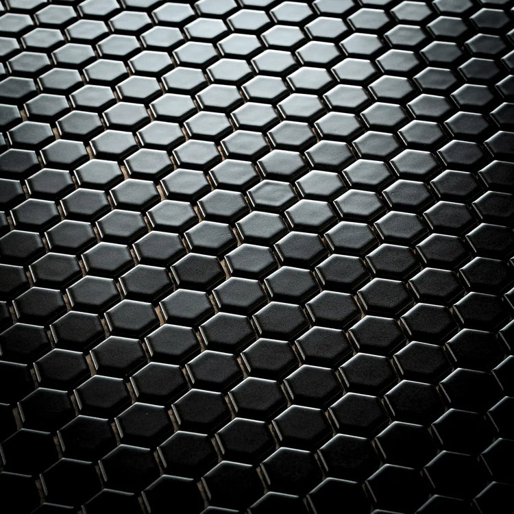 1'' Black Matte Hexagon Porcelain Mosaic | Tile Club