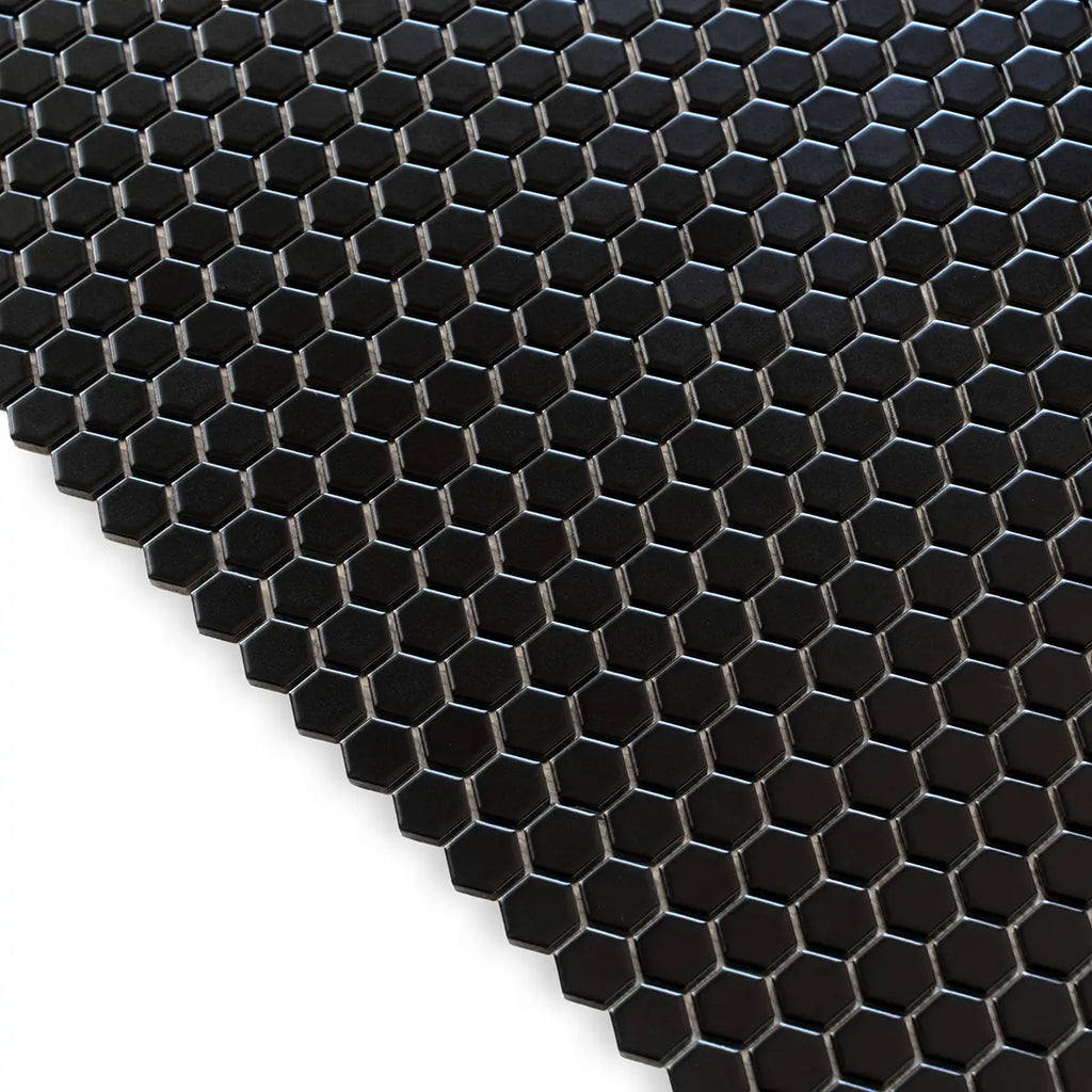 1'' Black Matte Hexagon Porcelain Mosaic | Tile Club