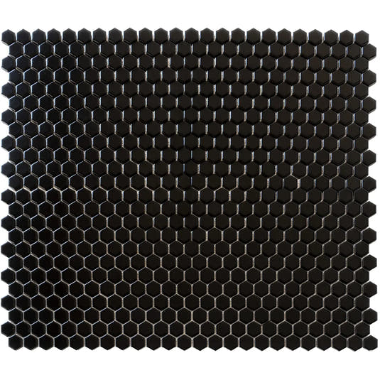 1'' Black Matte Hexagon Porcelain Mosaic | Tile Club