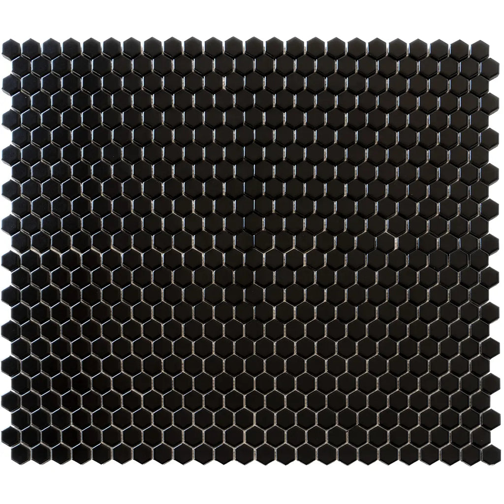 1'' Black Matte Hexagon Porcelain Mosaic | Tile Club
