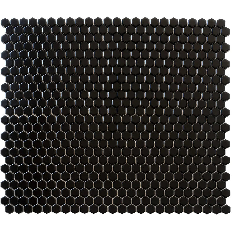 1'' Black Matte Hexagon Porcelain Mosaic | Tile Club