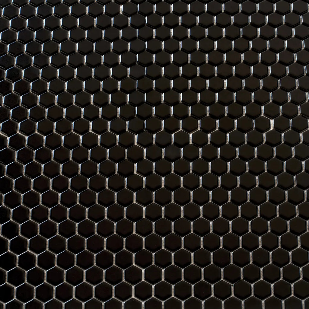 1'' Black Matte Hexagon Porcelain Mosaic | Tile Club