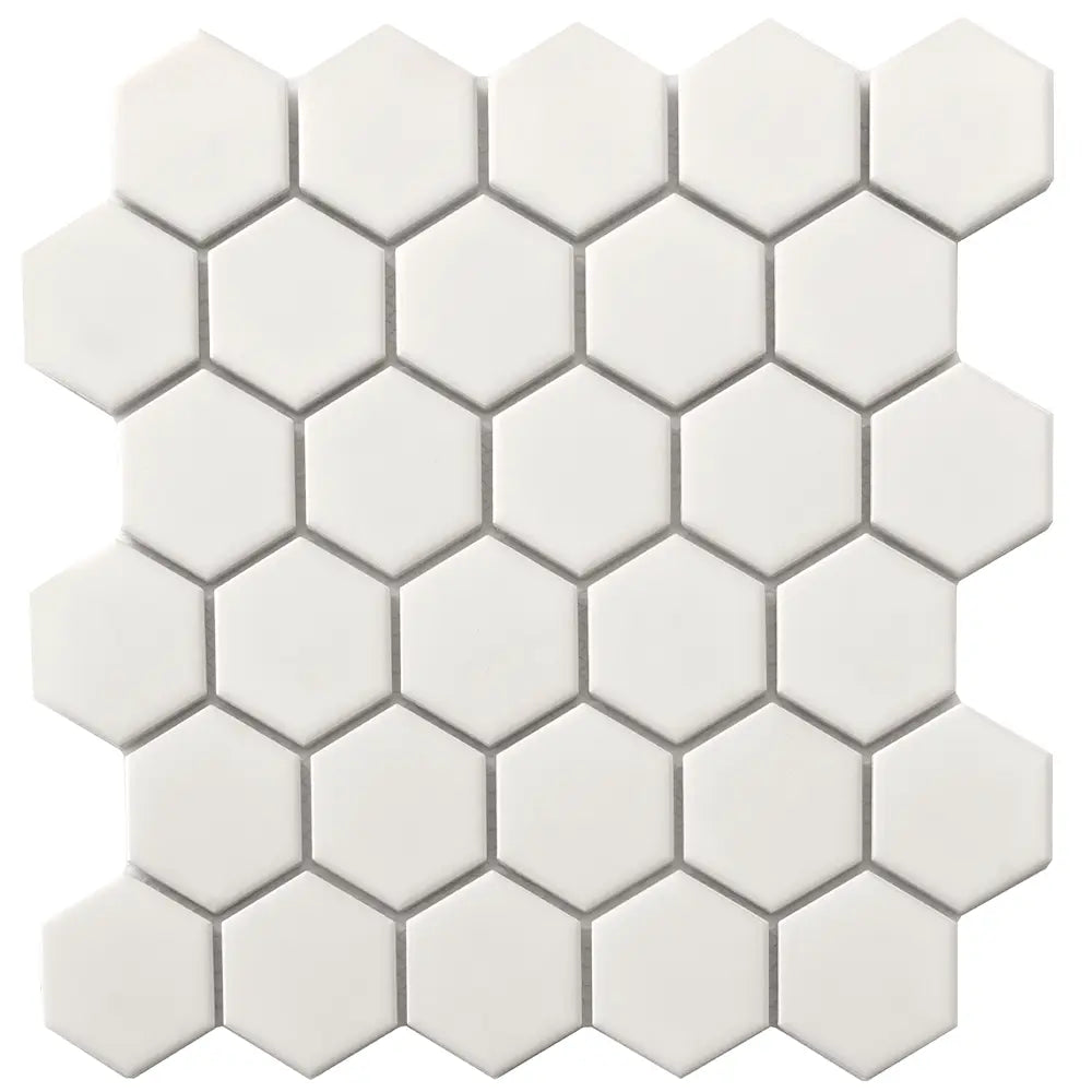 2'' White Matte Hexagon Porcelain Mosaic