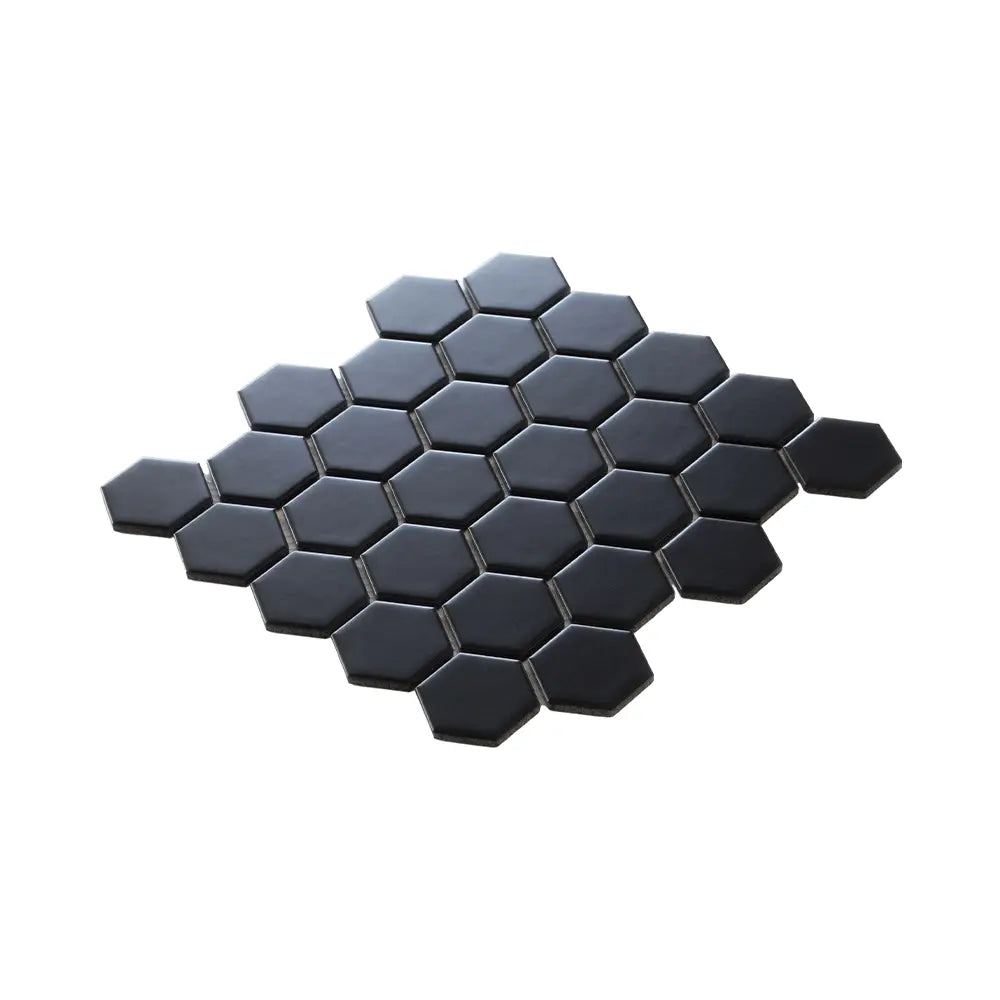 2'' Black Matte Hexagon Porcelain Mosaic | Tile Club