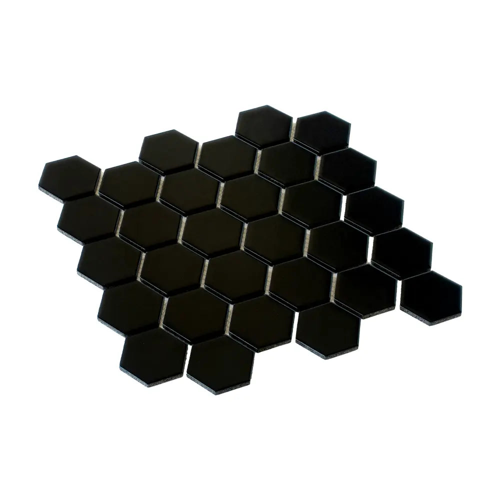 2'' Black Matte Hexagon Porcelain Mosaic | Tile Club