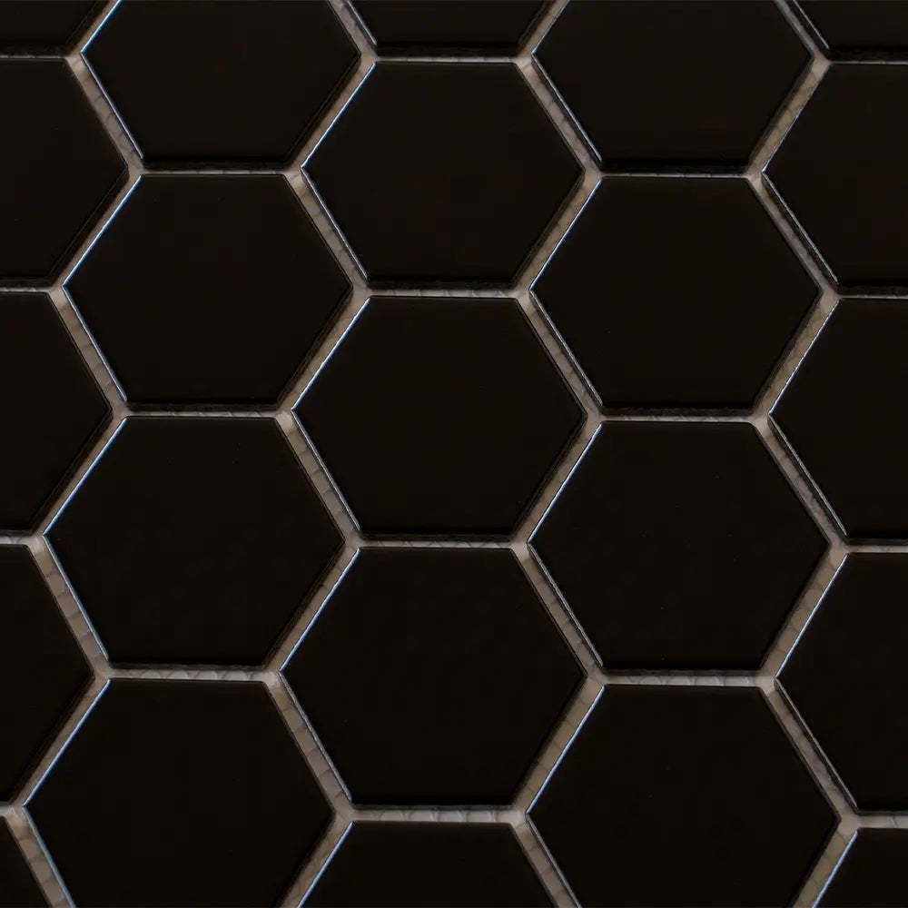 2'' Black Matte Hexagon Porcelain Mosaic | Tile Club