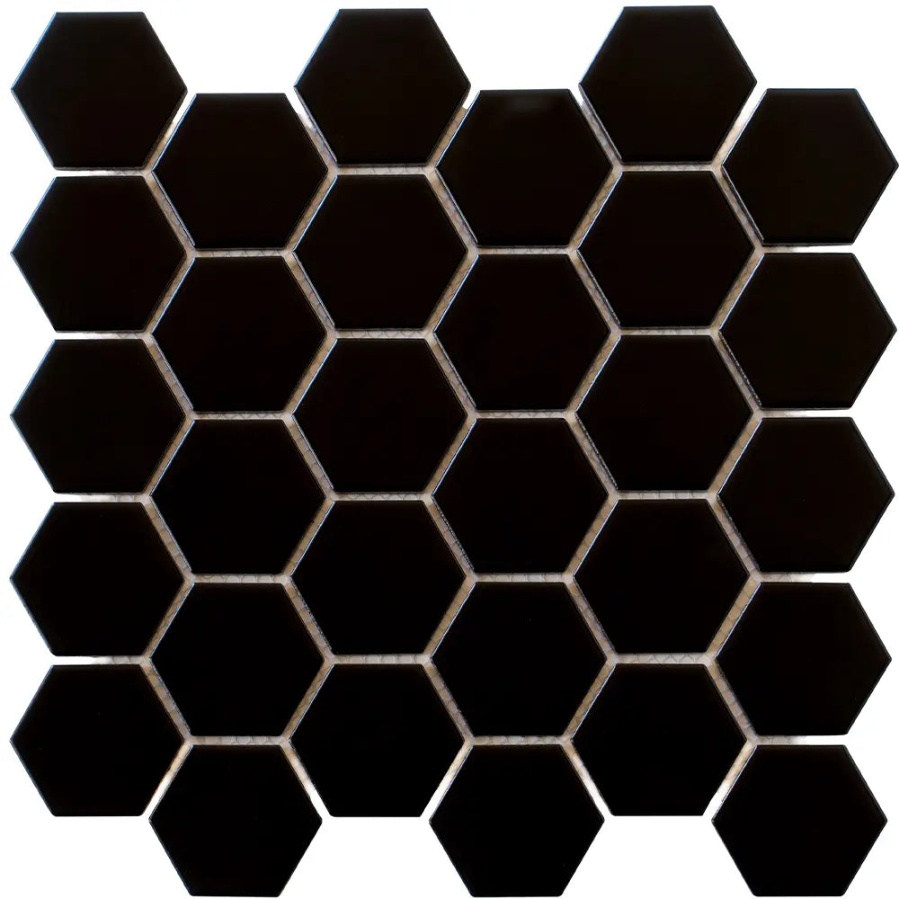 2'' Black Matte Hexagon Porcelain Mosaic | Tile Club