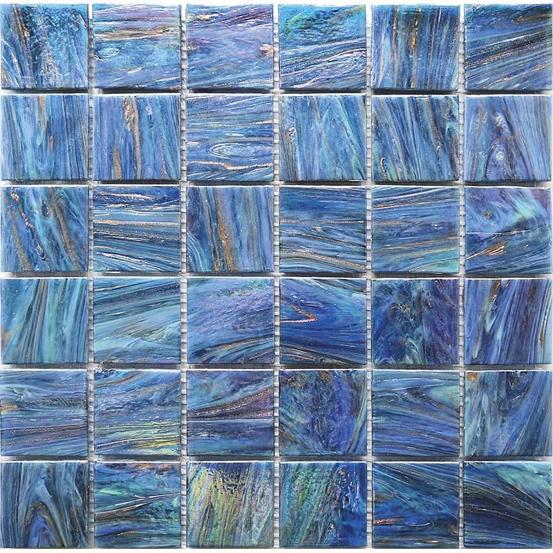 Dusk Blue Glossy Mixed Squares Glass Pool Tile