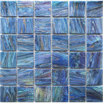 Dusk Blue Glossy Mixed Squares Glass Pool Tile