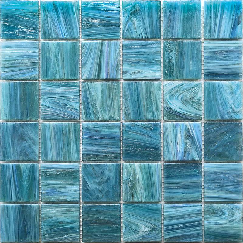 Bay Blue Glossy Mixed Squares Glass Pool Tile