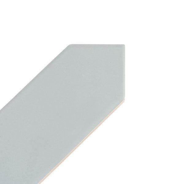 Light blue ceramic picket tile close-up