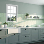 Mint green ceramic picket tile kitchen backsplash