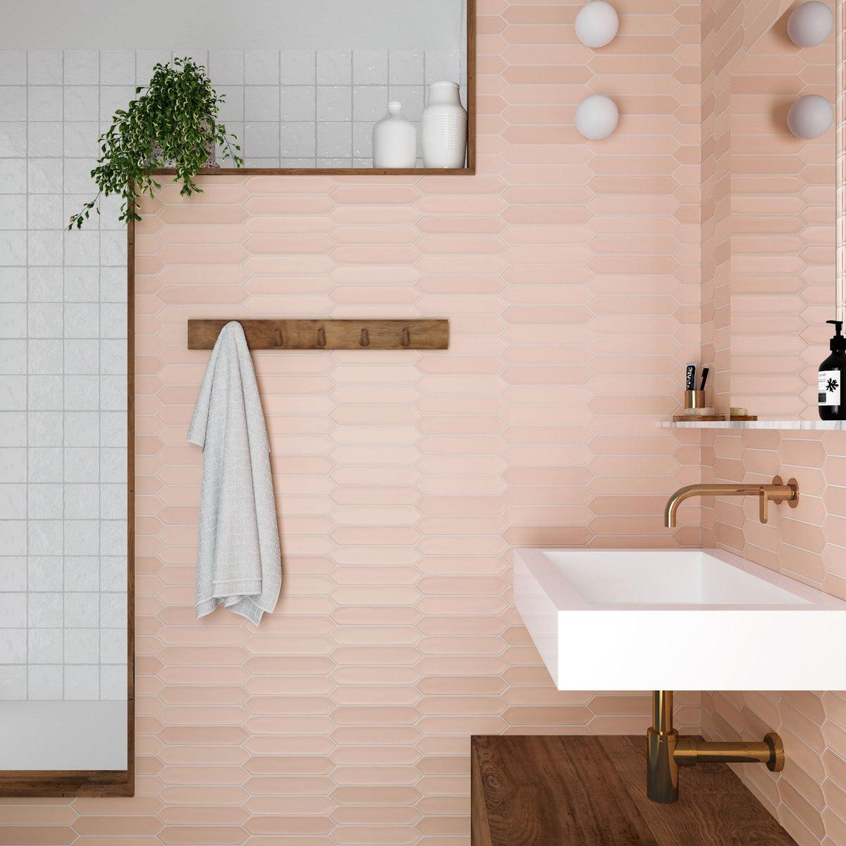 Rose pink ceramic picket bathroom wall tile