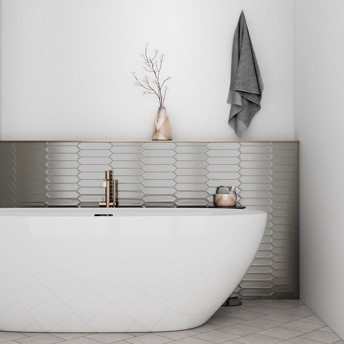 Silver ceramic picket tile bathroom wall