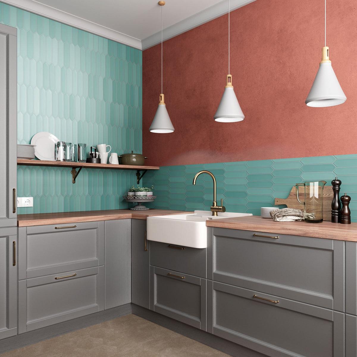 Palisades Viridian Picket Ceramic Tile | Colorful Wall, Backsplash