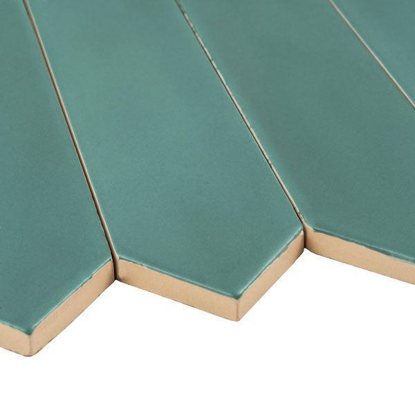 Viridian green ceramic tiles close-up