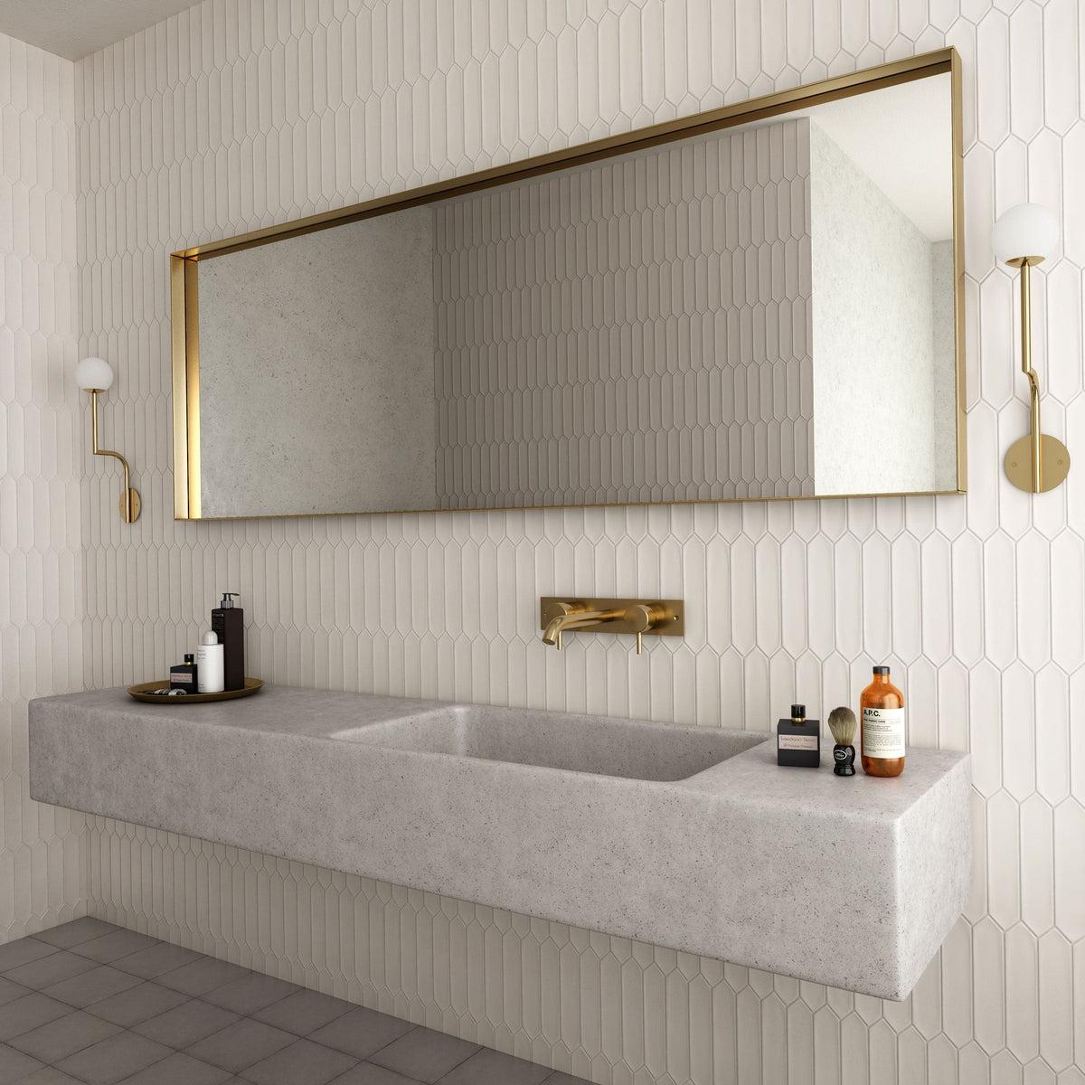 White ceramic picket tile bathroom tile