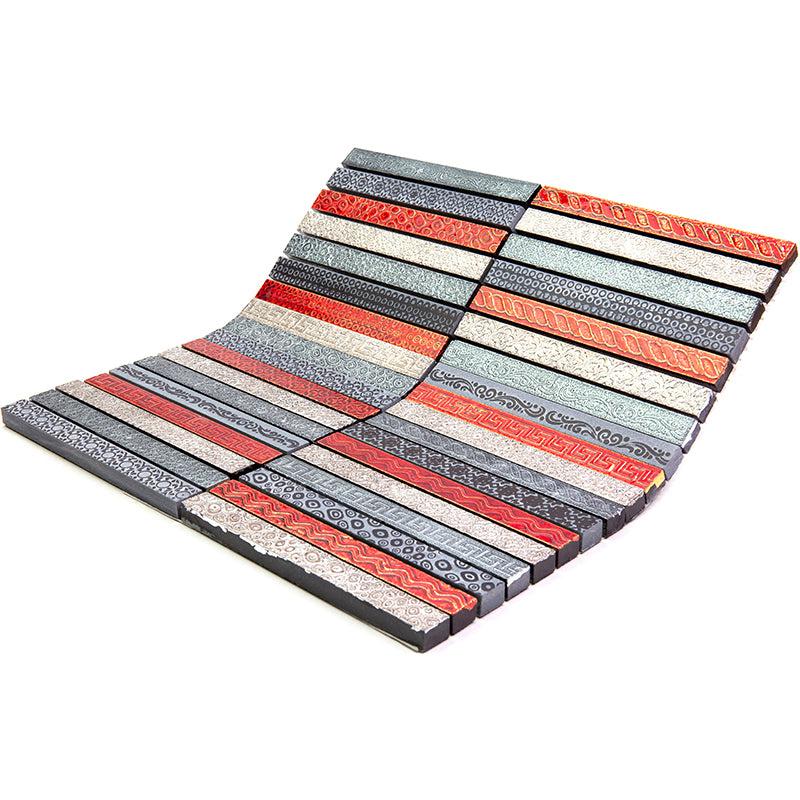 Red & Grey Etched Linear Mosaic Tile