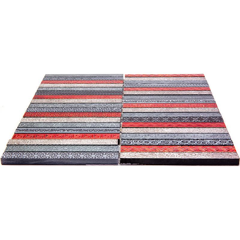 Red & Grey Etched Linear Mosaic Tile