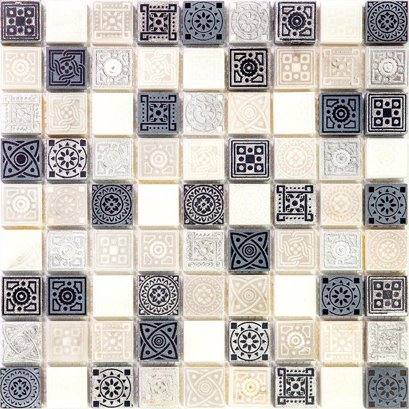 Ethnic Grey Etched Mosaic Tile Sample