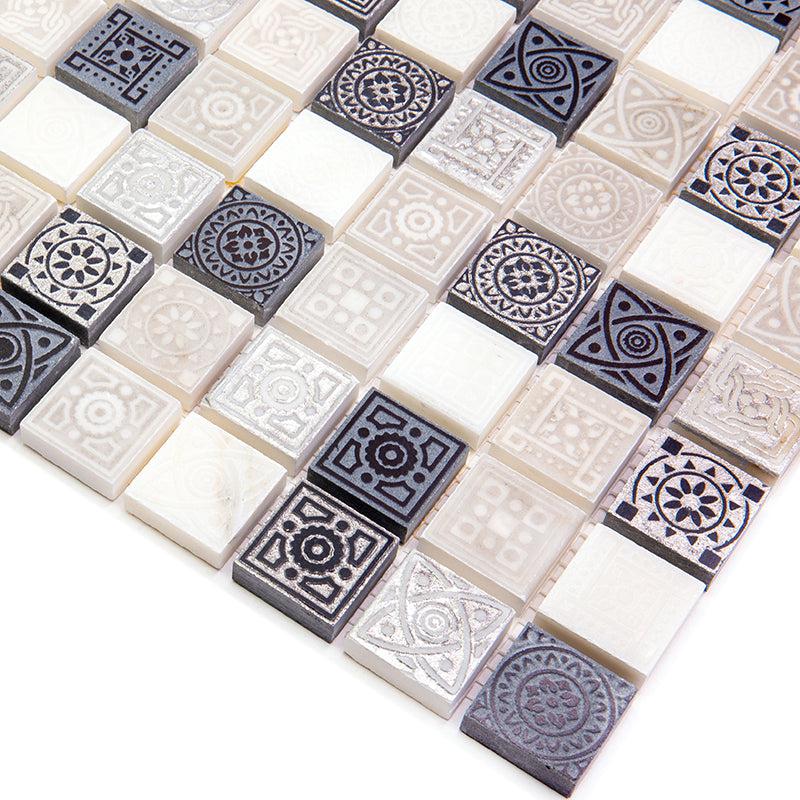 Ethnic Grey Etched Mosaic Tile