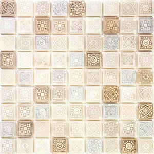 Ethnic Cream Etched Mosaic Tile Sample