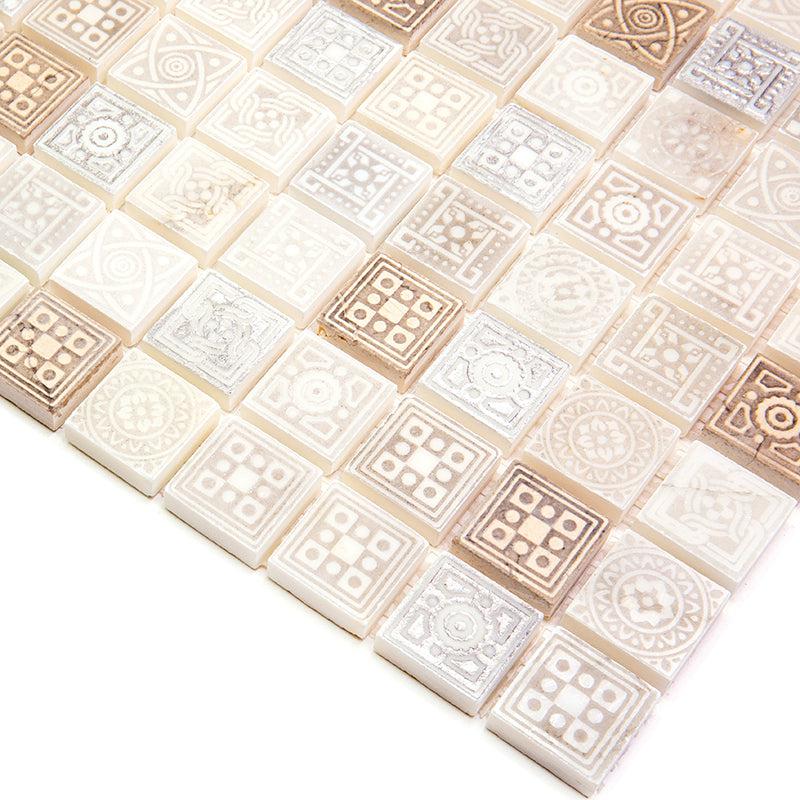 Ethnic Cream Etched Mosaic Tile