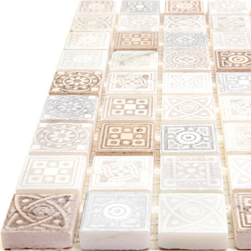 Ethnic Cream Etched Mosaic Tile