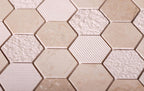 Textured Crema Marfil Honeycomb Hexagon Marble Mosaic Tile | Tile Club