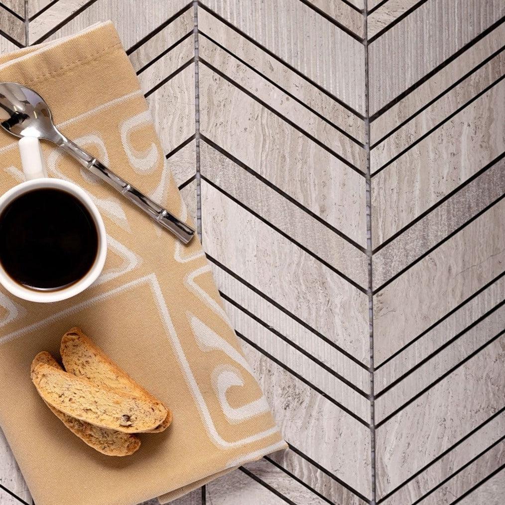 wood textured marble chevron tile