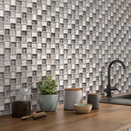 Textured Mini Brick Wooden Beige And Glass Mosaic Wall Tile