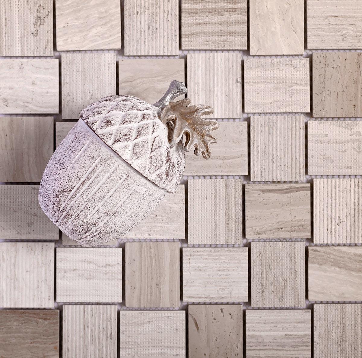 Textured Wooden Beige Brick Marble Mosaic Tile
