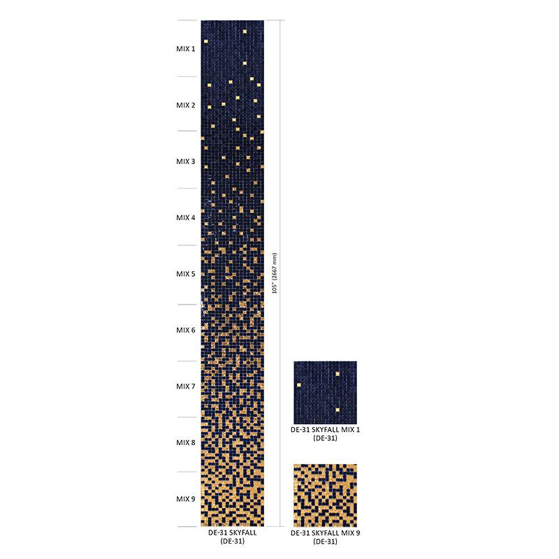Navy Blue and Gold Gradient Mixed Squares Glass Tile DISC | Tile Club
